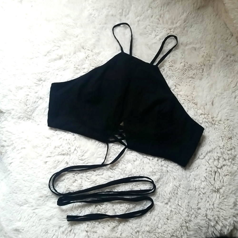 5/$20** Black Festival Faux-Suede Crop Top